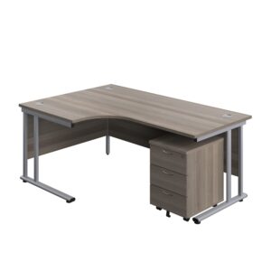 Twin Upright Left Hand Radial Desk + Mobile 3 Drawer Pedestal