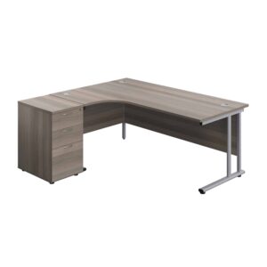 Twin Upright Left Hand Radial Desk + Desk High 3 Drawer Pedestal