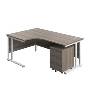 Twin Upright Left Hand Radial Desk + Mobile 3 Drawer Pedestal