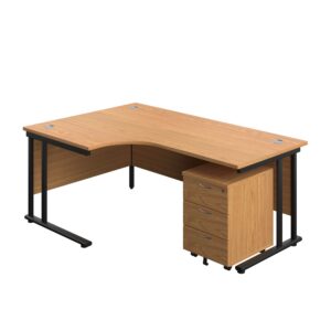 Twin Upright Left Hand Radial Desk + Mobile 3 Drawer Pedestal