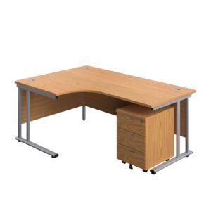 Twin Upright Left Hand Radial Desk + Mobile 3 Drawer Pedestal