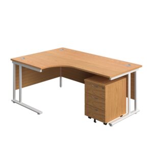 Twin Upright Left Hand Radial Desk + Mobile 3 Drawer Pedestal