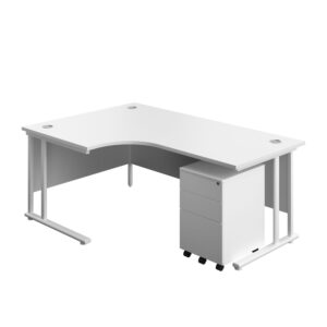 Twin Upright Left Hand Radial Desk + Under Desk Steel Pedestal 3 Drawers