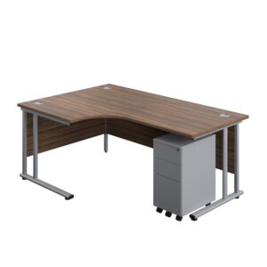 Twin Upright Left Hand Radial Desk + Slimline Steel Pedestal 3 Drawers