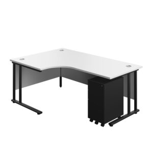 Twin Upright Left Hand Radial Desk + Slimline Steel Pedestal 3 Drawers