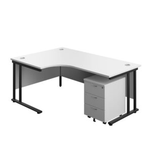 Twin Upright Left Hand Radial Desk + Mobile 3 Drawer Pedestal