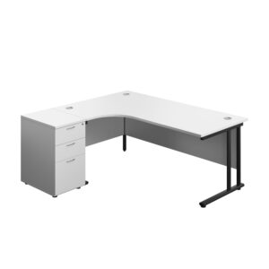 Twin Upright Left Hand Radial Desk + Desk High 3 Drawer Pedestal