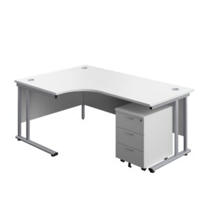 Twin Upright Left Hand Radial Desk + Mobile 3 Drawer Pedestal