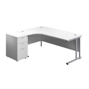 Twin Upright Left Hand Radial Desk + Desk High 3 Drawer Pedestal