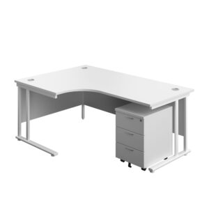 Twin Upright Left Hand Radial Desk + Mobile 3 Drawer Pedestal