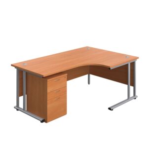 Twin Upright Right Hand Radial Desk + High Mobile Pedestal 3 Drawer