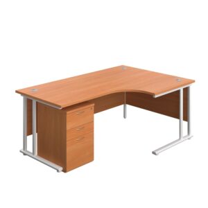 Twin Upright Right Hand Radial Desk + High Mobile Pedestal 3 Drawer