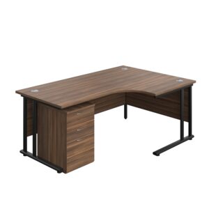 Twin Upright Right Hand Radial Desk + High Mobile Pedestal 3 Drawer