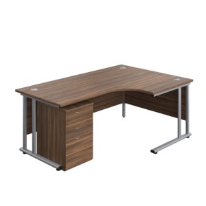 Twin Upright Right Hand Radial Desk + High Mobile Pedestal 3 Drawer