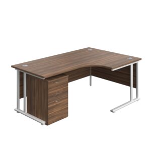 Twin Upright Right Hand Radial Desk + High Mobile Pedestal 3 Drawer