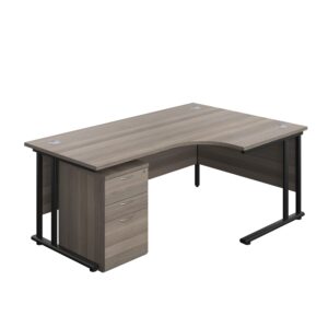 Twin Upright Right Hand Radial Desk + High Mobile Pedestal 3 Drawer