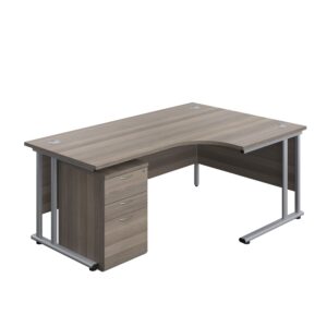 Twin Upright Right Hand Radial Desk + High Mobile Pedestal 3 Drawer