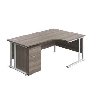Twin Upright Right Hand Radial Desk + High Mobile Pedestal 3 Drawer
