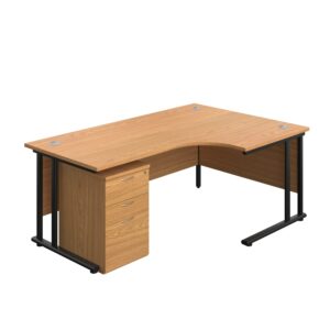 Twin Upright Right Hand Radial Desk + High Mobile Pedestal 3 Drawer