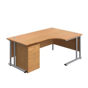 Twin Upright Right Hand Radial Desk + High Mobile Pedestal 3 Drawer