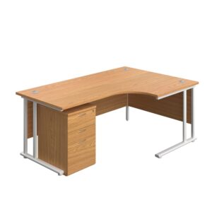 Twin Upright Right Hand Radial Desk + High Mobile Pedestal 3 Drawer