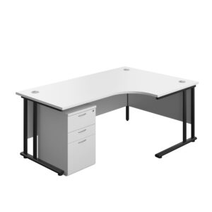 Twin Upright Right Hand Radial Desk + High Mobile Pedestal 3 Drawer