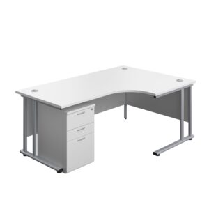 Twin Upright Right Hand Radial Desk + High Mobile Pedestal 3 Drawer