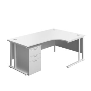 Twin Upright Right Hand Radial Desk + High Mobile Pedestal 3 Drawer