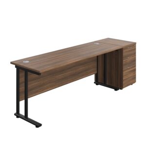 Twin Upright Rectangular Desk + Desk High 3 Drawer Pedestal