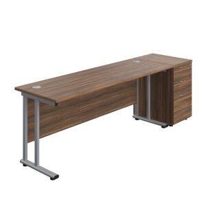 Twin Upright Rectangular Desk + Desk High 3 Drawer Pedestal