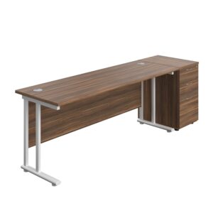 Twin Upright Rectangular Desk + Desk High 3 Drawer Pedestal