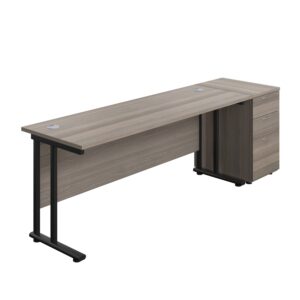Twin Upright Rectangular Desk + Desk High 3 Drawer Pedestal