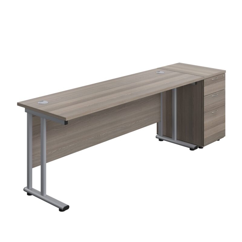 Twin Upright Rectangular Desk + Desk High 3 Drawer Pedestal