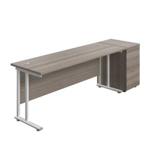 Twin Upright Rectangular Desk + Desk High 3 Drawer Pedestal