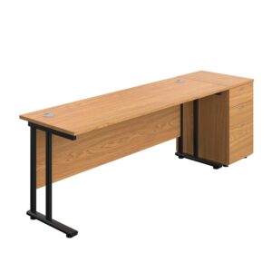 Twin Upright Rectangular Desk + Desk High 3 Drawer Pedestal
