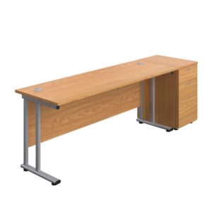 Twin Upright Rectangular Desk + Desk High 3 Drawer Pedestal