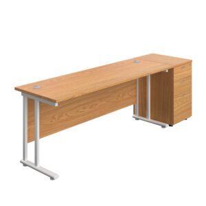 Twin Upright Rectangular Desk + Desk High 3 Drawer Pedestal