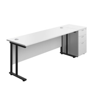Twin Upright Rectangular Desk + Desk High 3 Drawer Pedestal