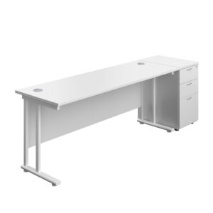 Twin Upright Rectangular Desk + Desk High 3 Drawer Pedestal