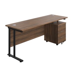 Twin Upright Rectangular Desk + Mobile 3 Drawer Pedestal