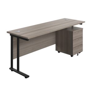 Twin Upright Rectangular Desk + Mobile 3 Drawer Pedestal