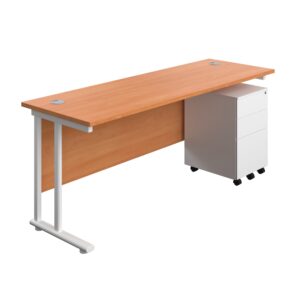 Twin Upright Rectangular Desk + Under Desk Steel Pedestal 3 Drawers