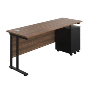 Twin Upright Rectangular Desk + Under Desk Steel Pedestal 3 Drawers