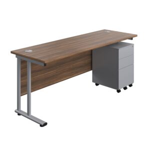 Twin Upright Rectangular Desk + Under Desk Steel Pedestal 3 Drawers