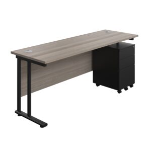 Twin Upright Rectangular Desk + Under Desk Steel Pedestal 3 Drawers