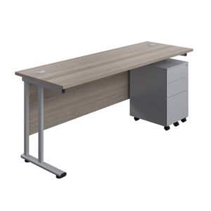 Twin Upright Rectangular Desk + Under Desk Steel Pedestal 3 Drawers