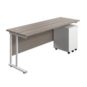 Twin Upright Rectangular Desk + Under Desk Steel Pedestal 3 Drawers