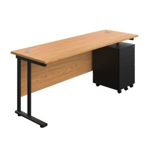 Twin Upright Rectangular Desk + Under Desk Steel Pedestal 3 Drawers