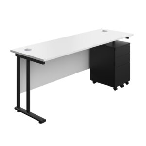 Twin Upright Rectangular Desk + Under Desk Steel Pedestal 3 Drawers