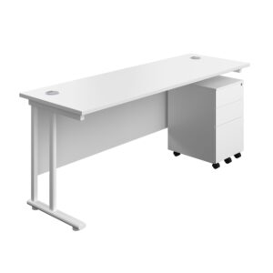 Twin Upright Rectangular Desk + Under Desk Steel Pedestal 3 Drawers